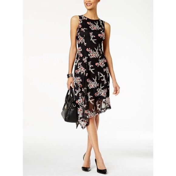 Alfani Floral-Embroidered Fit & Flare Asymmetrical Midi Dress Size 4 Created for - Picture 1 of 6